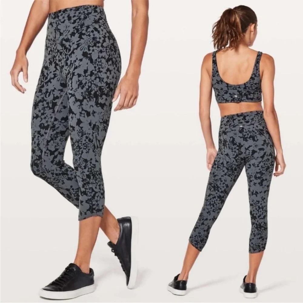 LULULEMON Effervescent Nebula Black Floral All You Do Crop Workout Yoga Leggings